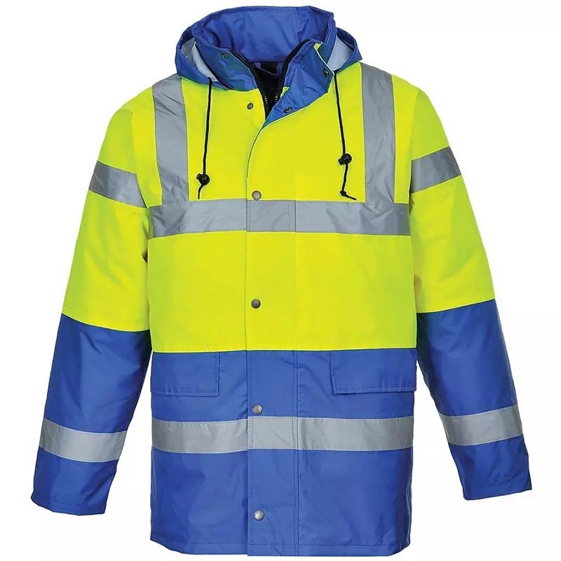 Portwest S466 Hi Vis Contrast Traffic Jacket Yellow Royal Blue